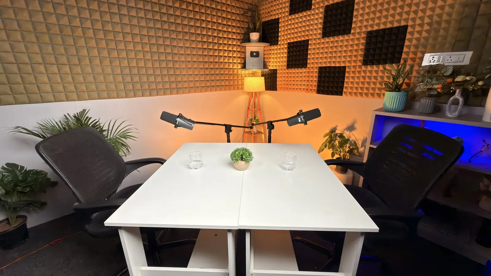 Camera rig with a monitor set up to record a conversation
